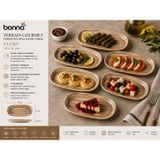 Bonna Terrain Gourmet Porselen Oval Kayık Tabak 19x11 cm - Doğal Dokulu Rustik Mezelik, Kahvaltılık ve Sunum Tabağı (6, Beyaz)