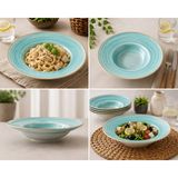 Bonnami Aqua Gourmet Premium Porselen Çukur Tabak 24 cm 400 cc - Modern Turkuaz Dokulu Şık Makarna ve Yemek Tabağı - 1 Adet Çukur Tabak 24 cm 400 cc