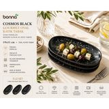 Bonnami Bonna Cosmos Black Gourmet Oval Kayık Tabak / Siyah Porselen Modern Sunum ve Meze Tabağı - 3 Adet