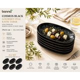 Bonnami Bonna Cosmos Black Gourmet Oval Kayık Tabak / Siyah Porselen Modern Sunum ve Meze Tabağı - 6 Adet