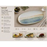 Bonnami Bonna Fium Hygge Porselen Oval Servis Tabağı 34 cm - Doğal Dokulu Modern Sunum ve Kayık Tabak - 1 Adet Bonna Fium Hygge Porselen Oval Servis Tabağı 34 cm - Mavi - Beyaz
