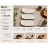 Bonnami Bonna Gourmet Oval Kayık Tabak 19X11 Cm- Porselen Salata, Mezelik, Kahvaltılık ve Atıştırmalık Sunum Tabağı - 3 Adet - Beyaz