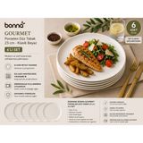 Bonnami Bonna Gourmet Premium Porselen Düz Tabak 23 cm - Klasik Beyaz Yemek ve Servis Tabağı - 6 Adet - Krem