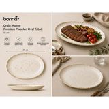 Bonnami Bonna Grain Moove Premium Porselen Oval Tabak 31 cm - Doğal Benekli Dokulu Şık Büyük Boy Servis ve Sunum Tabağı - 1 Adet Grain Moove Premium Porselen Oval Tabak 31 cm - Krem - Kahverengi
