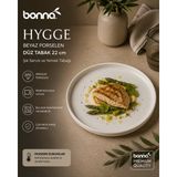 Bonnami Bonna Hygge Beyaz Porselen Düz Tabak 22 cm - Şık Servis ve Yemek Tabağı - 1 Adet Bonna Hygge Beyaz Porselen Düz Tabak 22 cm