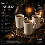 Bonnami Bonna Ingiliz Kupa Seti - Premium Porselen Kahve ve Çay Kupası 280 cc - 3 Adet Premium Porselen Kahve ve Çay Kupası 280 cc - Beyaz
