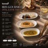 Bonnami Bonna Iris Gourmet Oval Kayık Tabak - Porselen Meze ve Sos Tabağı - 3 Adet - Beyaz