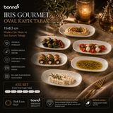 Bonnami Bonna Iris Gourmet Oval Kayık Tabak - Porselen Meze ve Sos Tabağı - 6 Adet - Beyaz