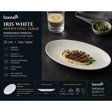 Bonnami Bonna Iris White Porselen Oval Kayık Tabak 25X19 cm - Modern Beyaz Kayık Servis, Salata ve Sunum Tabağı - 6 Adet