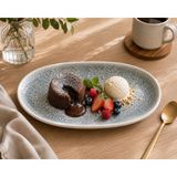 Bonnami Lunar Mavi Hygge Premium Porselen Oval Servis Tabağı 30 cm - Modern Desenli Şık Sunum Tabağı - 1 Adet Oval Servis Tabağı 30 cm - Mavi - Beyaz