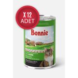 Bonnie Kuzu Etli Sos İçinde Et Parçacıklı Yetişkin Kedi Konservesi 400g x 12 Adet