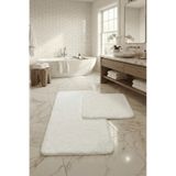 Bonnie Tavşan Tüyü, Kaymaz Taban, Pofuduk, Ultra Lüks, Yıkanabilir 2'li Banyo Paspası, Beyaz