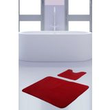 Bonny Home 2'li Düz Kırmızı Unicolor Kaymaz Klozet ve Banyo Halısı