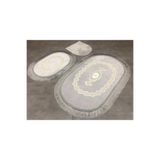 Bonny Home 3'lü Gri Exclusive Oval Püsküllü Klozet Takımı ve Banyo Halısı