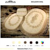 Bonny Home 3'lü Krem Exclusive Oval Püsküllü Klozet Takımı ve Banyo Halısı Paspası