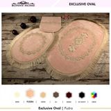 Bonny Home 3'lü Pudra Exclusive Oval Püsküllü Klozet Takımı ve Banyo Halısı