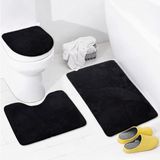 Bonny Home 3'lü Unicolor Siyah Kaymaz Taban Banyo Paspası & Halısı Seti - 40 x 45 cm - 50 x 60 cm - 60 x 90 cm
