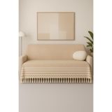 Bonny Home Alora Pamuklu Püsküllü Koltuk Örtüsü, Geometrik Desenli, Bej, 180 x 220 cm