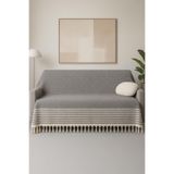 Bonny Home Alora Pamuklu Püsküllü Örtü, Geometrik Desenli Koltuk ve Yatak Şalı, Gri, 180 x 220 cm