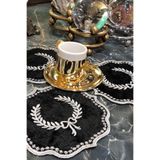 Bonny Home Arma Siyah Gri 6'lı Kokteyl Peçetesi, 15x15 cm, Keten, Sırma Nakış İşlemeli