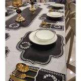 Bonny Home Başak Siyah Gümüş Amerikan Servis 6 Kişilik 19 Parça Runner Seti Deri Yemek Sunum Takımı Nakışlı 6lı Supla - 35 x 45 cm - Siyah - Gümüş