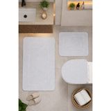 Bonny Home Beyaz 3'lü Banyo Halısı Paspası Seti Kaymaz Tabanlı Yıkanabilir Klozet Takımı Venisa
