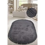 Bonny Home Bubble Antrasit Oval Ponpon Saçaklı Mutfak Halısı, 60 x 100 cm, Peluş, Kaymaz Taban