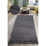 Bonny Home Bubble Antrasit Ponpon Saçaklı Mutfak Halısı, 80x550 cm, Yıkanabilir Kaymaz Taban