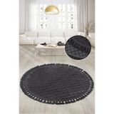 Bonny Home Bubble Antrasit Yuvarlak Ponpon Saçaklı Çocuk Odası Halısı, 100x100 cm, Yıkanabilir Kaymaz Taban