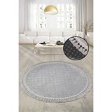 Bonny Home Bubble Gri Yuvarlak Ponpon Saçaklı Mutfak Halısı, 120x120 cm, Yıkanabilir Kaymaz Taban