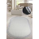 Bonny Home Bubble Krem Oval Ponpon Saçaklı Peluş Yolluk, 120 x 180 cm, Makinede Yıkanabilir