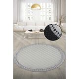 Bonny Home Bubble Krem Yuvarlak Ponpon Saçaklı Mutfak Halısı, 100x100 cm, Yıkanabilir Kaymaz Peluş