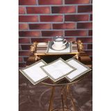 Bonny Home Damalı 6'lı Linen Keten Kahve Yanı Kokteyl Sunum Parti Peçetesi Nakış Işlemeli Sunumluk - 15 x 15 cm - Krem