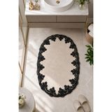 Bonny Home Dantelli Kaymaz Deri Tabanlı Oval Banyo Paspası Güpürlü Yıkanabilir Banyo Takımı Piera