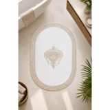 Bonny Home Dantelli Kaymaz Deri Tabanlı Oval Banyo Paspası Püsküllü Yıkanabilir Banyo Takımı Dione