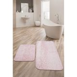 Bonny Home Emboss 2 Parça Peluş Banyo Paspası Klozet Takımı, 60 x 100 cm, Pudra, Kaymaz Taban