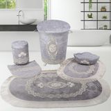 Bonny Home Exclusive 6'lı Fransız Dantelli Banyo Kirli Çamaşır Sepeti ve Banyo Paspası Seti - Gri