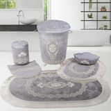 Bonny Home Exclusive Gri 6 Prç Dantelli Banyo Kirli Çamaşır Sepeti Seti + Banyo Paspası Seti
