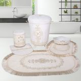 Bonny Home Exclusive Krem 6 Prç Dantelli Banyo Kirli Çamaşır Sepeti Seti Banyo Paspası Seti