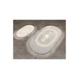 Bonny Home Exclusive Oval Gri Püsküllü 2li Klozet Takımı, Banyo Paspası Seti, 60 x 90 cm