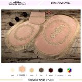Bonny Home Exclusive Oval Pudra Püsküllü 3lü Klozet Takımı Çeyizlik Banyo Halısı Paspası Seti - Renkli - 99