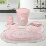 Bonny Home Exclusive Pudra 6 Prç Dantelli Banyo Kirli Çamaşır Sepeti Seti + Banyo Paspası Seti