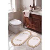 Bonny Home Gold 3lü Fransız Dantelli Lüks Banyo Paspası Kaymaz Çeyizlik Oval Banyo Paspas Seti Lauris