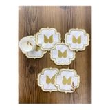 Bonny Home Gold Angel Linen Keten 6'lı Kokteyl Peçetesi, Nakış İşlemeli, 15x15 cm