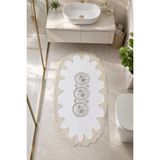 Bonny Home Gold Dantelli Kaymaz Deri Tabanlı Oval Banyo Paspası Güpürlü Yıkanabilir Banyo Takımı Liana