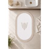 Bonny Home Gold Dantelli Kaymaz Deri Tabanlı Oval Banyo Paspası Püsküllü Saçaklı Yıkanabilir Banyo Takımı Bleca