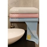 Bonny Home Göz 3'lü Banyo Havlusu Seti, 100x150 cm,%100 Pamuk, Pudra-Mavi-Gri