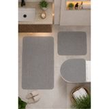 Bonny Home Gri 3'lü Banyo Halısı Paspası Seti Kaymaz Tabanlı Yıkanabilir Klozet Takımı Venisa