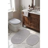 Bonny Home Gri 3lü Fransız Dantelli Lüks Banyo Paspası Kaymaz Çeyizlik Oval Banyo Paspas Seti Lauris