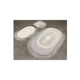 Bonny Home Gri Exclusive 3lü Oval Çeyizlik Saçaklı Fransız Dantelli Klozet Takımı Banyo Paspas Seti